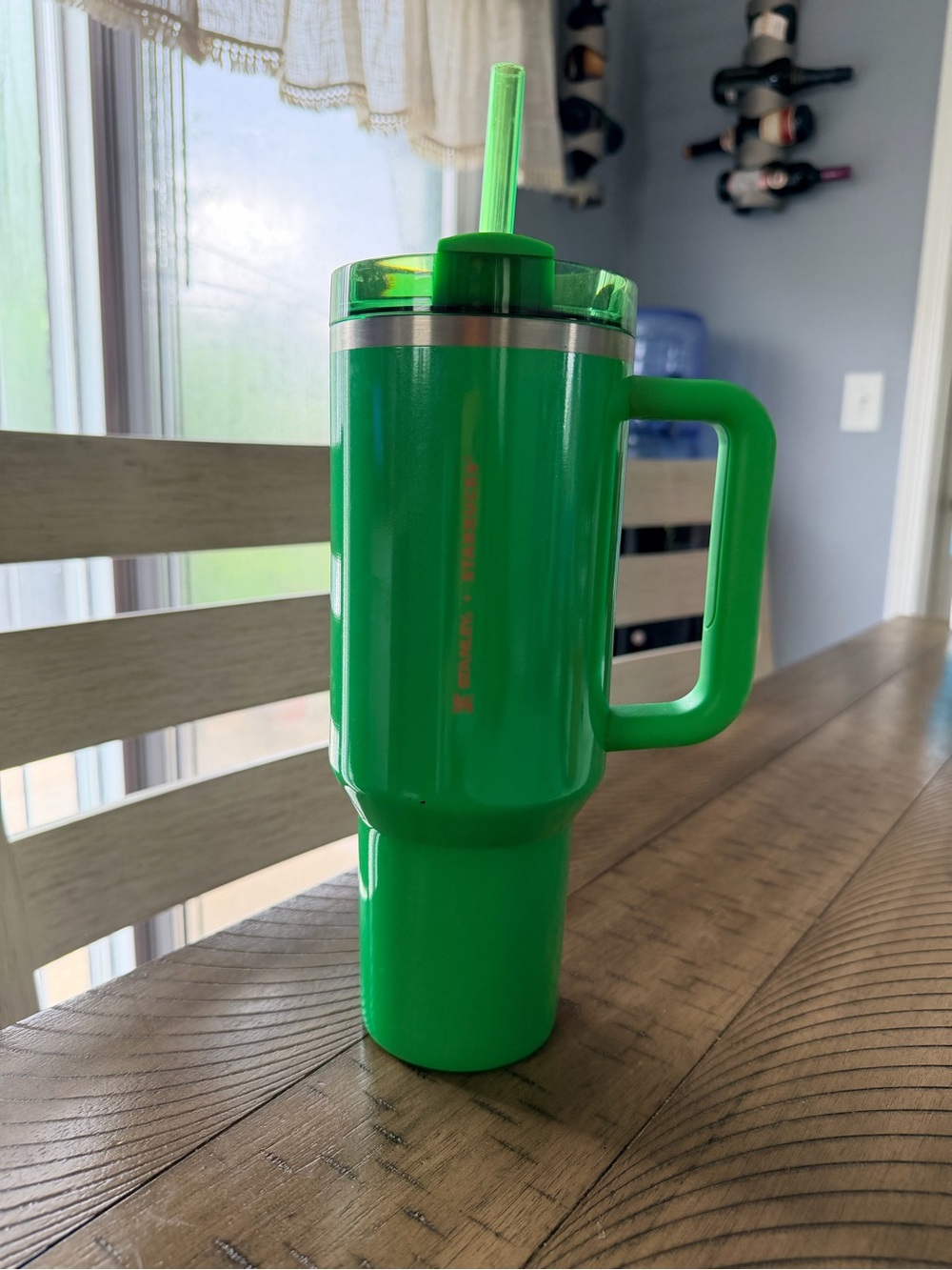Used Starbucks Stanley Bright Green Tumbler with Handle and Straw 40 oz